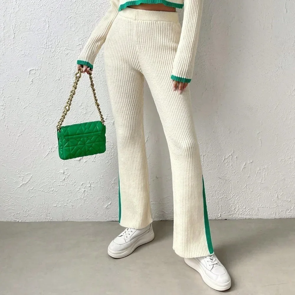 Beige Casual Womens Star Pattern Sweater & Knit Pants
